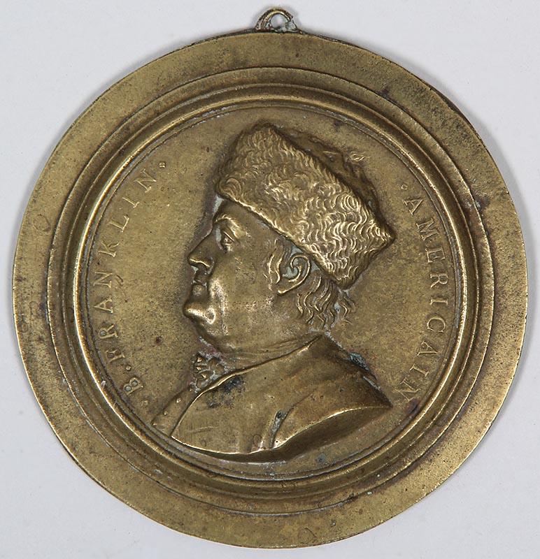 Antique Benjamin Franklin fur hat bronze medallion medal att Jean