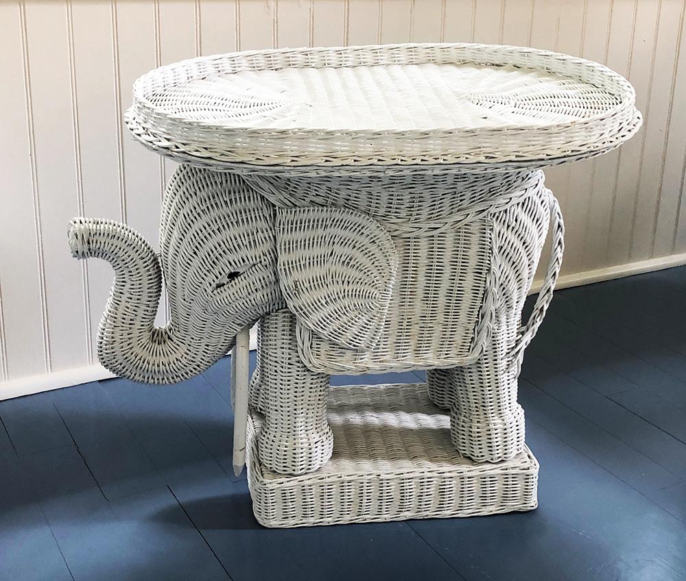 Haywood Wakefield style White wicker elephant table, FR3SHRE7 Barnebys