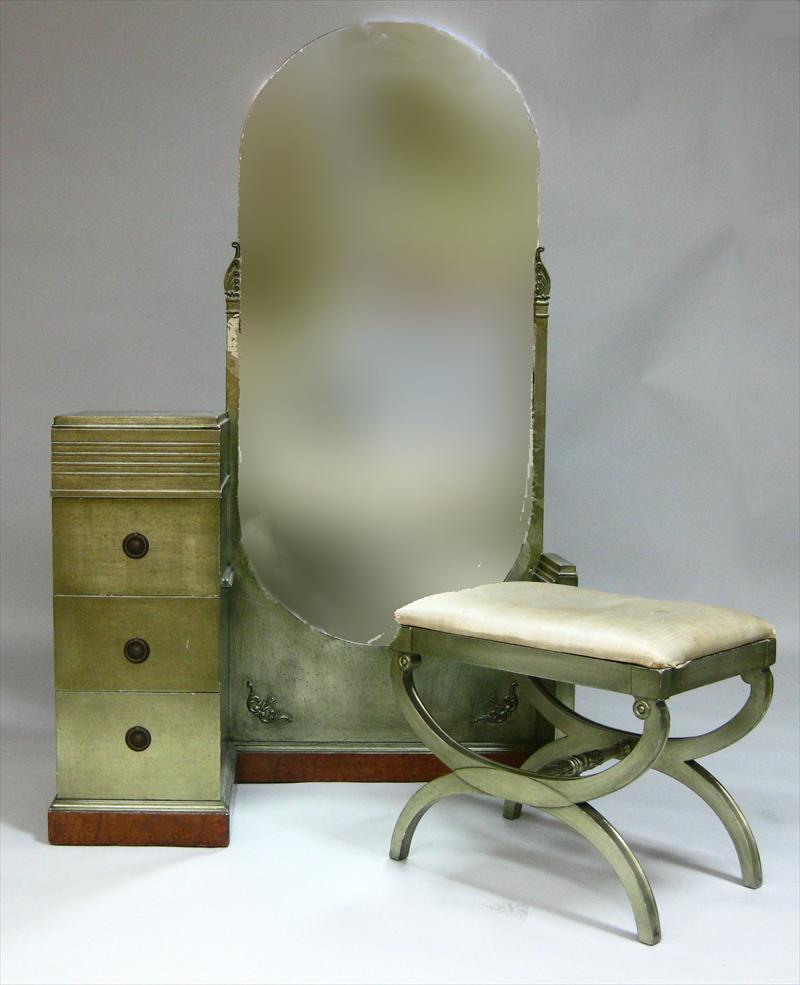 Igavel Auctions Art Deco Style Green Painted Vanity Table And Stool Furniture