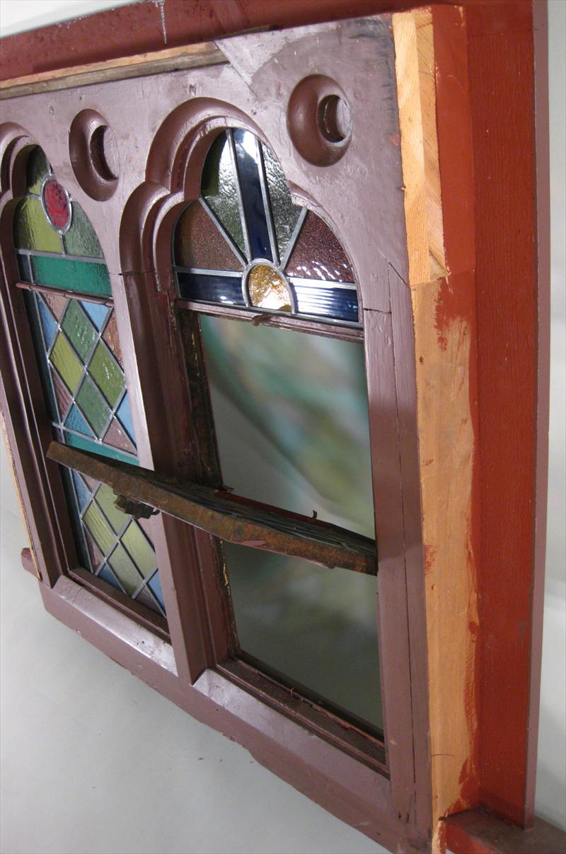 iGavel Auctions Set of Four Stained Glass Windows in Painted Wood